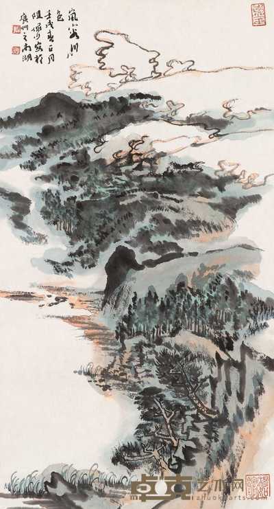 陆俨少 1982年作 岚容川色 立轴 67.5×36.4cm